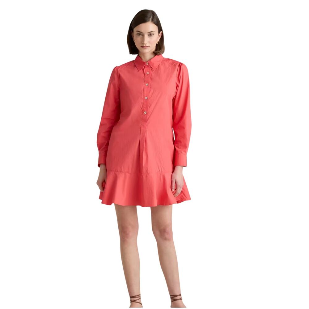 NWOT Quince Organic Cotton Drop Waist Shirt Dress Small Spiced Coral Mini Summer